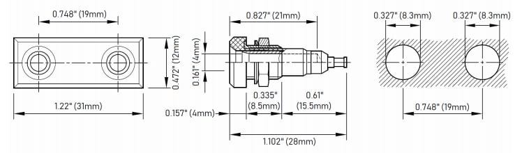 Mechanical Drawing - Pomona Electronics 73101 Panel Mount Double 4mm Banana Jack